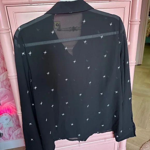 Lulu's Black Button Down Shirt with White Star Accents - Picture 8 of 8